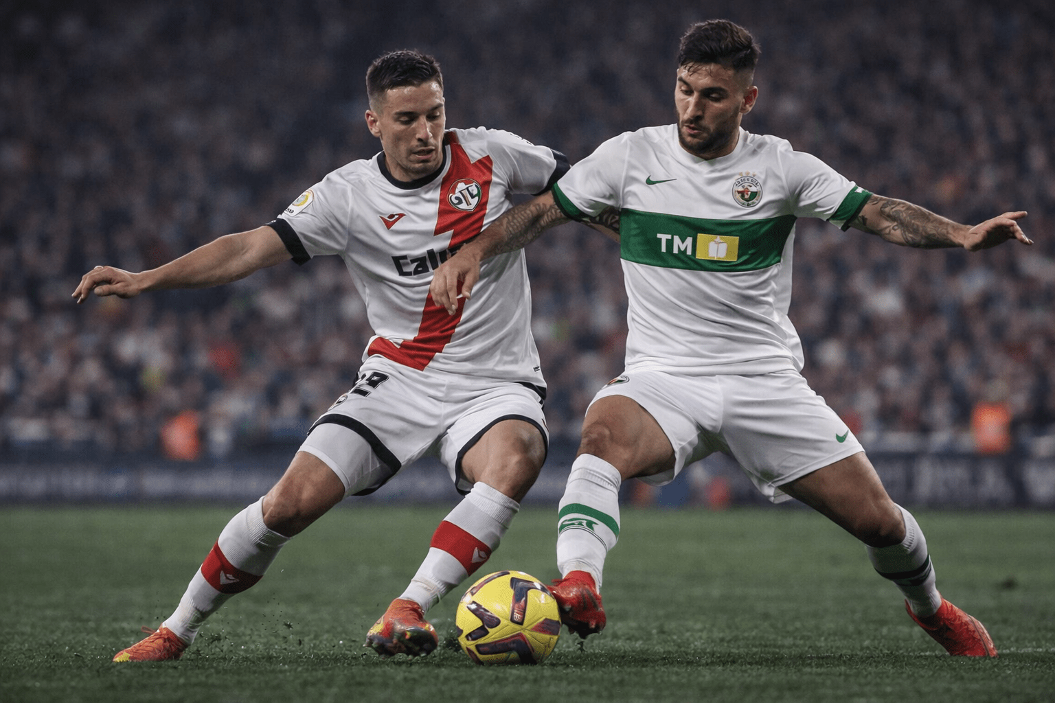 Rayo Vallecano gegen Elche in einer realistischen Spielsituation in der La Liga