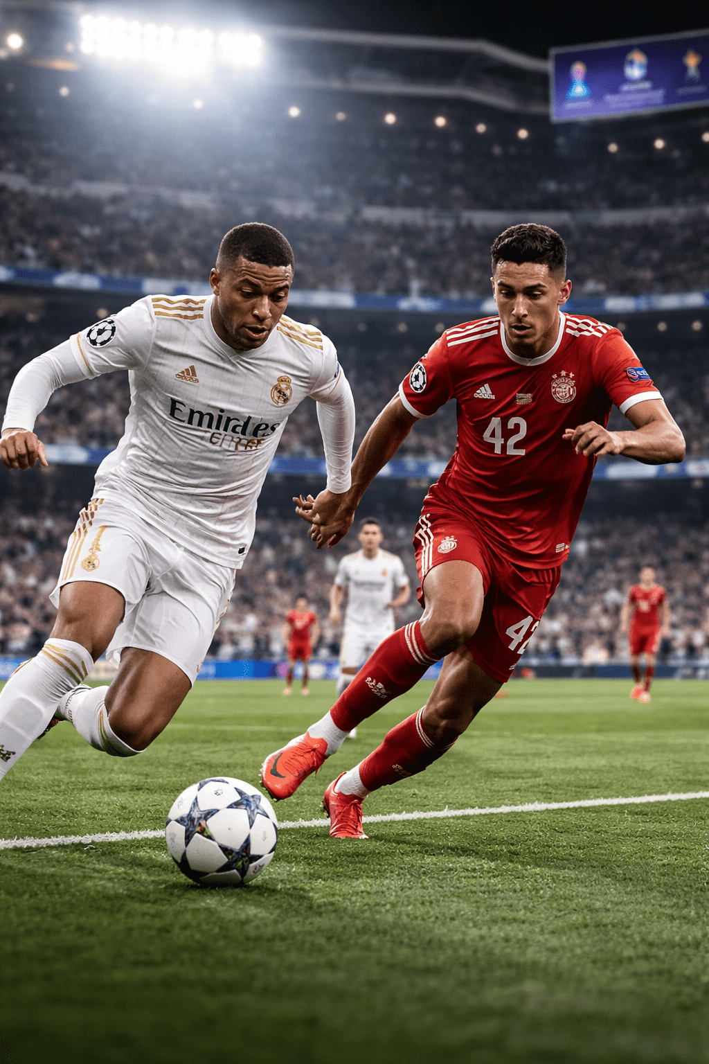 Real Madrid gegen Bayern München in einer realistischen Spielsituation im Santiago Bernabéu